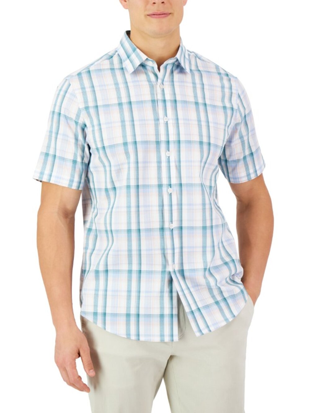 Club Room Men's Ablan Plaid Dobby Refined Woven Shirt, Created for Macy's NWT.